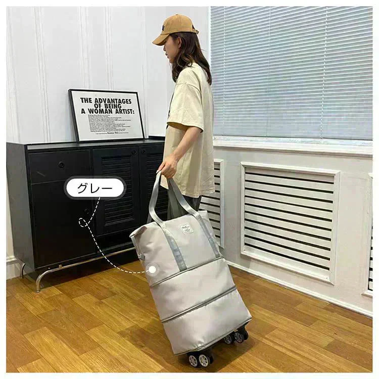 キャリーバッグ 「グレー」 旅行バック 2way 多機能 大きさ調節 4輪 横押し 折りたたみ 軽量 軽い 大容量 機内持ち込み ボストンバッグ おしゃれ 防水 撥水加工 出張