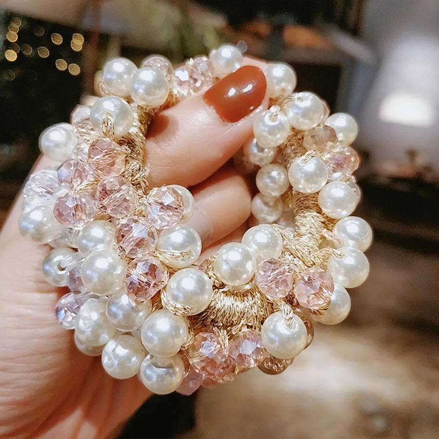 (ベージュ)ヘアゴム パール バブル シンプル ブレスレット ビーズ ヘア留め ヘアアクセサリー 髪飾り