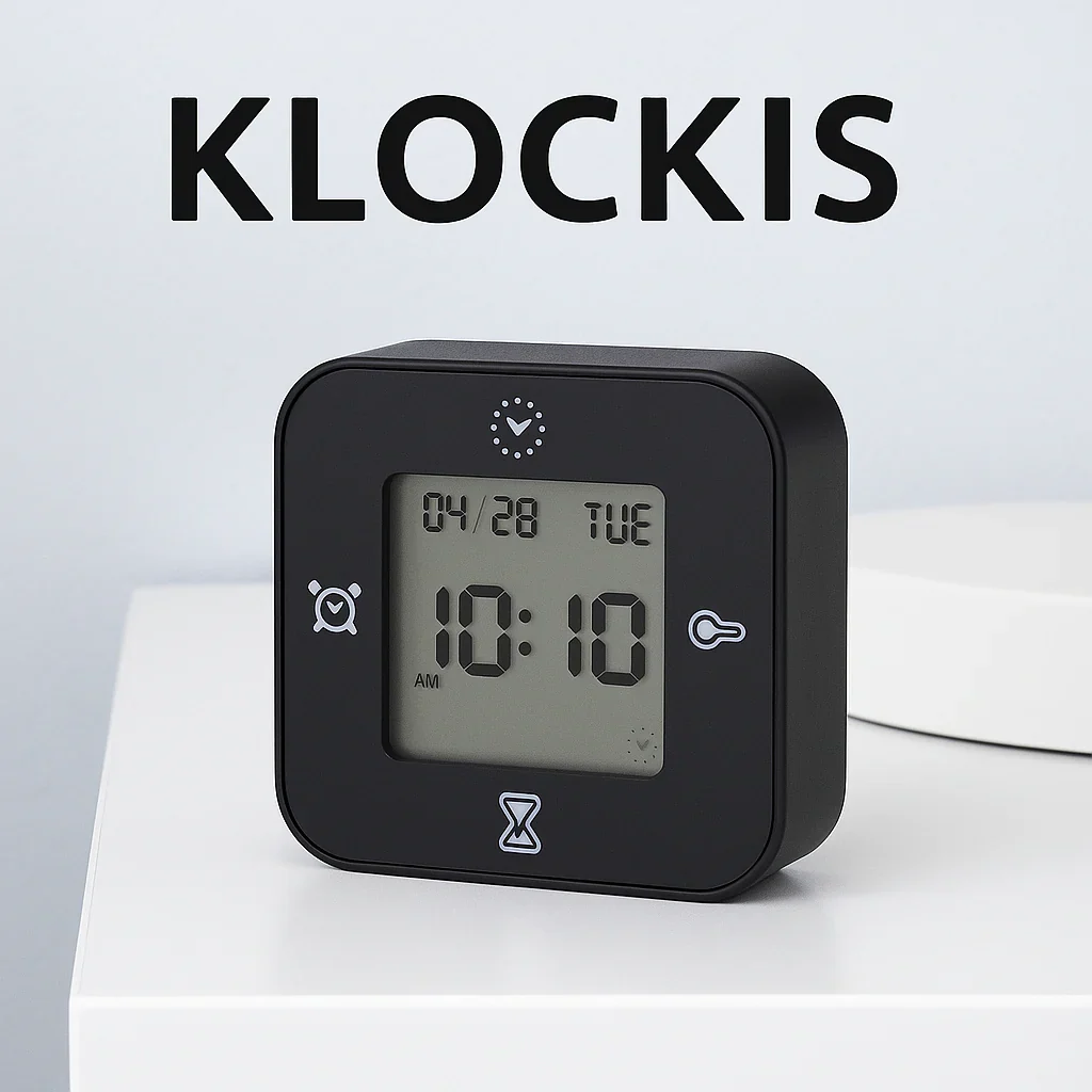 ＜ブラック＞KLOCKIS クロッキス 4-in-1 ミニクロック イケア IKEA 時計/温度計/アラーム/タイマー 時計(ブラック時計)