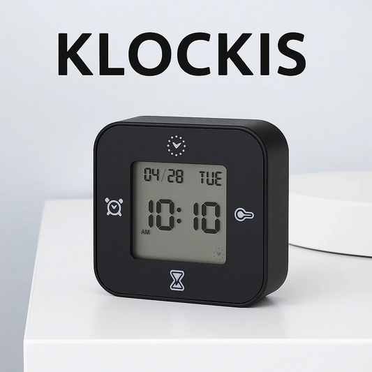 ＜ブラック＞KLOCKIS クロッキス 4-in-1 ミニクロック イケア IKEA 時計/温度計/アラーム/タイマー 時計(ブラック時計)