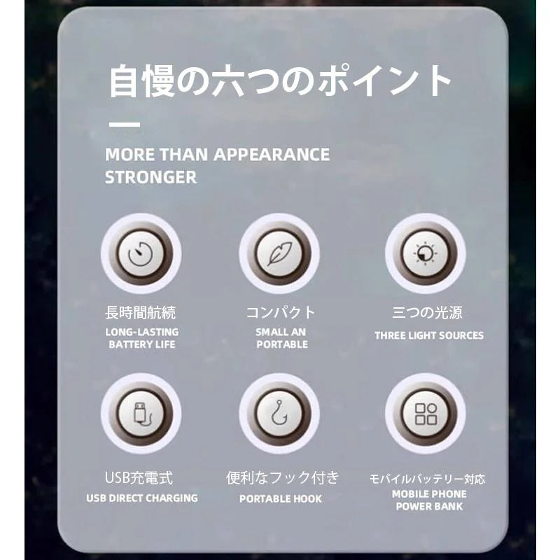 即納商品 LEDランタン 三つの光源 9つの点灯モード 防水 type-c充電 バッテリー残量表示 w626