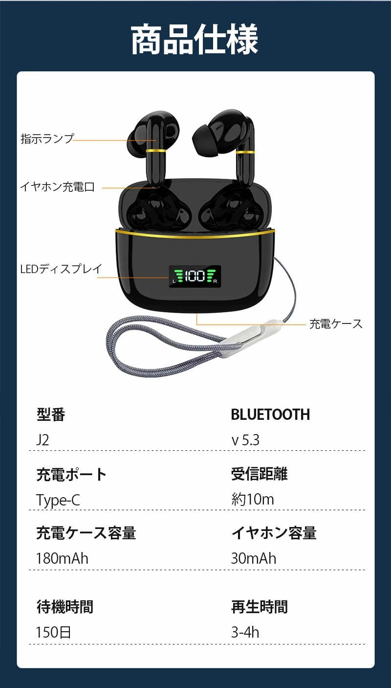Bluetooth5.3 ワイヤレスイヤホン 長時間航続 Hi-Fi高音質ブルートゥースヘッドホン ヘッドセット 瞬間接続 タッチ操作 HiFi高音質 両耳通話 自動ペア 残電表示 s094E(ブルー)