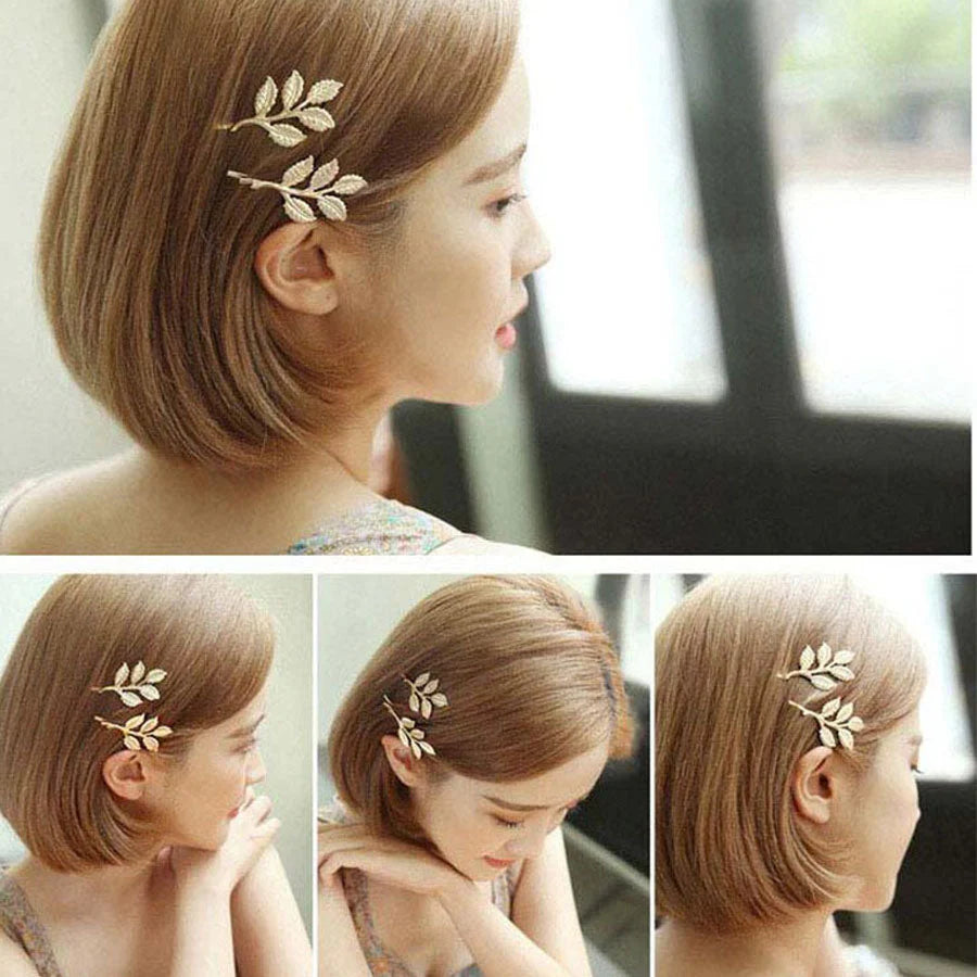 (ゴールド)ヘアピン 2点セット ヘアアクセサリー 木の葉 シンプル