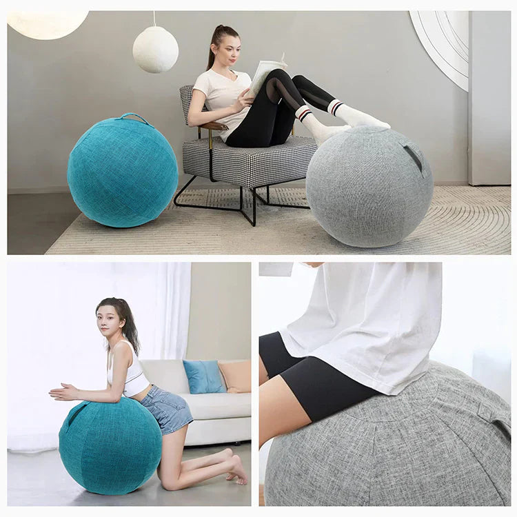 【グレー】バランスボール ヨガボール 椅子 直径65cm フィットネスボール ジムボール ピラティスボール 筋トレ ダイエット 腹筋 トレーニング カバー付 空気入れ付き