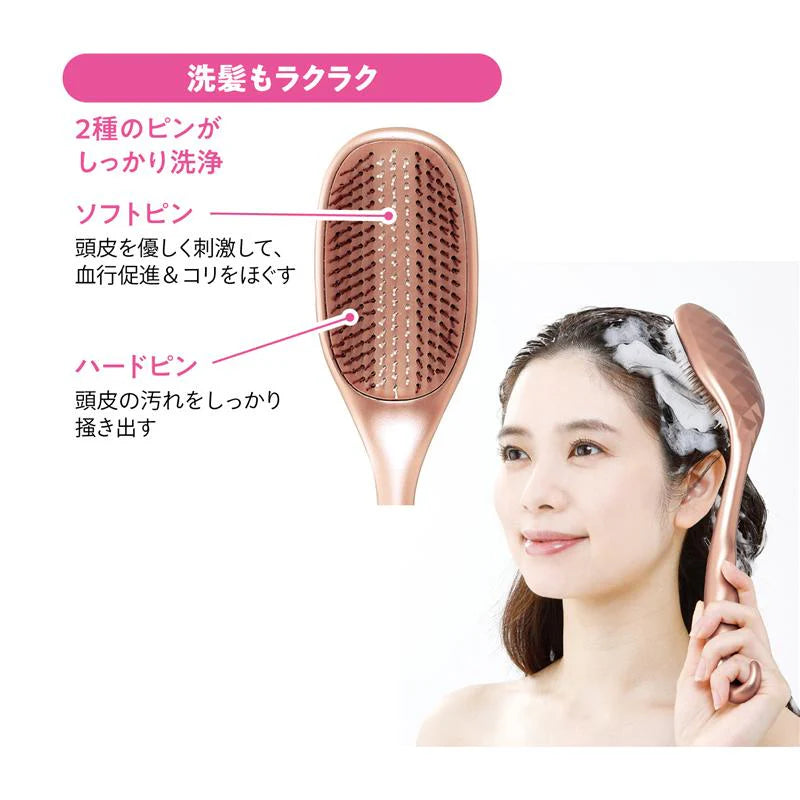 ISHA ロングヘアブラシ/ 超ロング 静電気除去 スカルプブラシ 頭皮マッサージ 四十・五十肩 楽々ブラッシング うるツヤ髪 縮れ毛 ラウンドホール お風呂でも