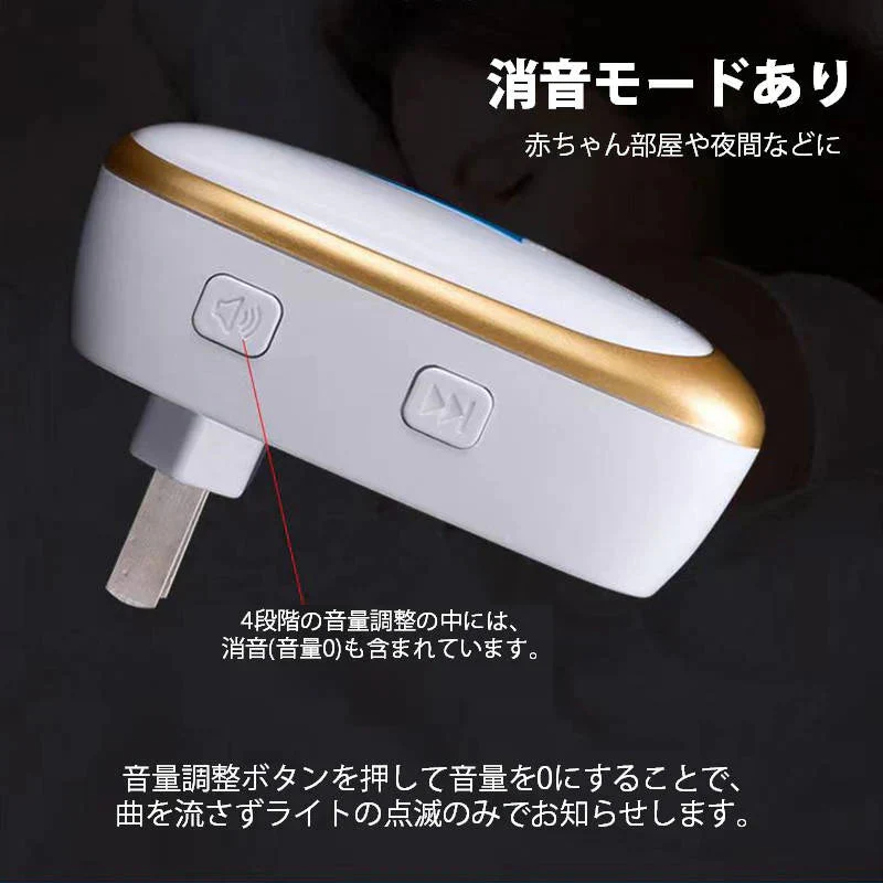 ワイヤレスチャイム ホワイト 発信機1個と受信機2個 お得セット 光と音で呼び出し 防水 工事 電池不要 ドアベル 玄関 ナースコール 介護施設 無線チャイム 高品質
