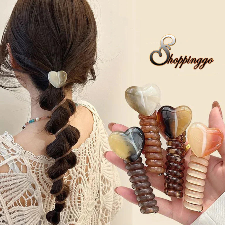 (A03グレー)プリングヘアゴム くるくる ヘアアクセサリー ハート オシャレ 髪飾り ヘアゴム コイルポニー ワイヤーポニー まとめ髪 プチプラ