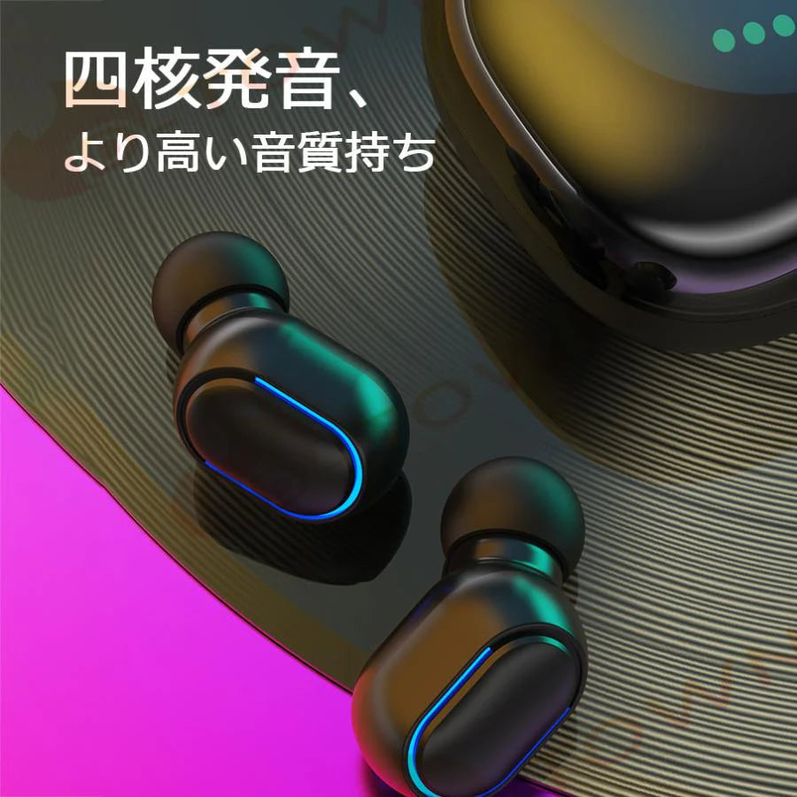 ブルートゥースイヤホン Bluetooth 5.0 ヘッドホン 両耳 高音質 タッチタイプ 完全ワイヤレス 耳掛け式 自動ペアリング IPX7防水 LED残電表示 s058B(ホワイト)