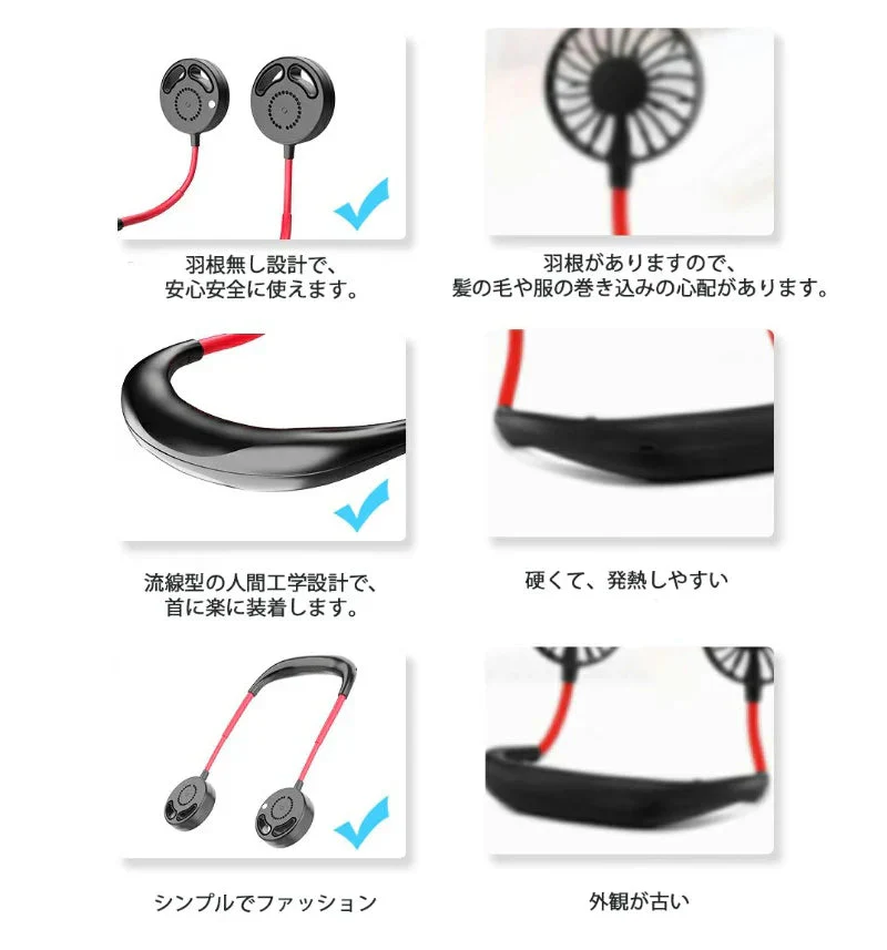 扇風機 首掛け扇風機 卓上扇風機 ハンズフリー 羽根無しミニ携帯扇風機 角度調整 羽根無し 三階段調節 USB充電式 ポータブル 持ち運び 省エネ w088A(ホワイト)