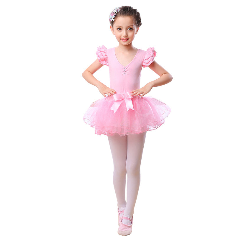 レオタード スカート付き 袖なし 130cm キッズ 女の子 子供 バレエ ダンス ウェア 衣装 ドレス リボン レース 可愛い 練習着 小学生 キッズ 女の子 半袖 長袖 肩フリル 秋 冬