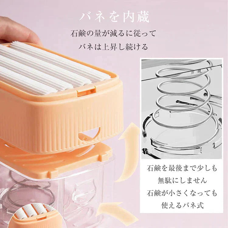 【オレンジ】石鹸ケース ブラシ付き 泡立つ SNSで話題 バネ式 ブラシ付石けんケース