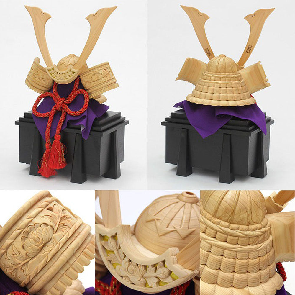 【3人シェア買いでお得】ひのきの木彫りの御兜 武勇（黒）【お届け不可地域：北海道・沖縄・離島】