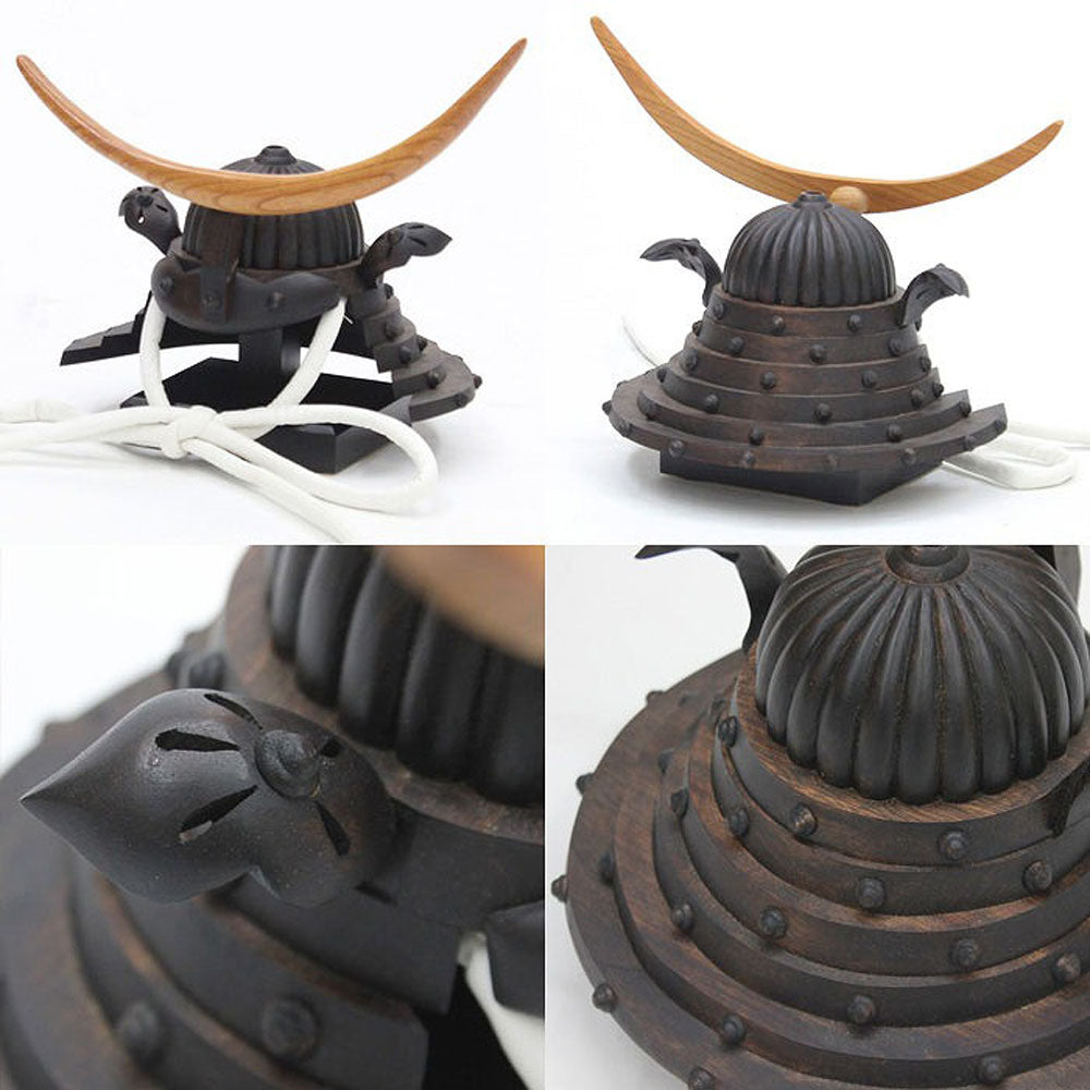 【3人シェア買いでお得】楠木彫り兜 武王 4点セット(兜、お櫃、弓・太刀、衝立)（黒）【お届け不可地域：北海道・沖縄・離島】