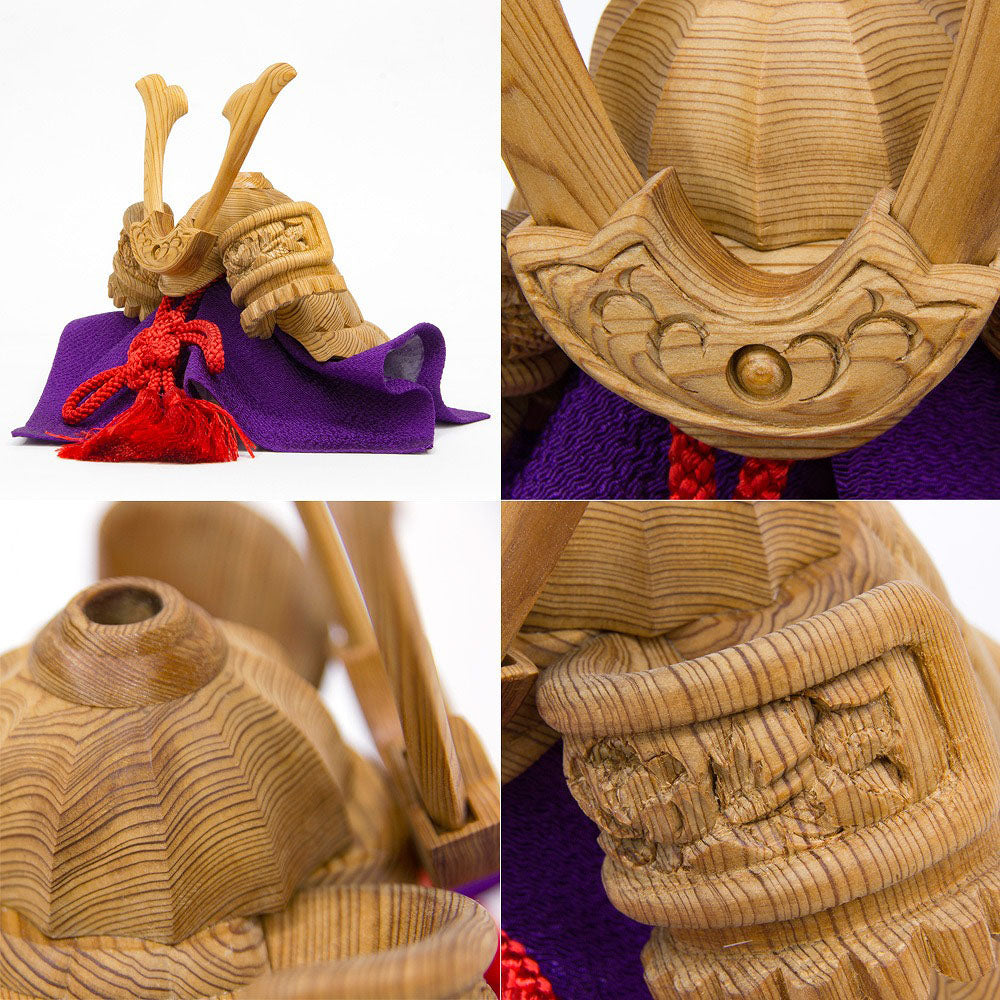 【3人シェア買いでお得】木彫りの兜・宝光(屋久杉)13cm　桐箱収納タイプ【お届け不可地域：北海道・沖縄・離島】