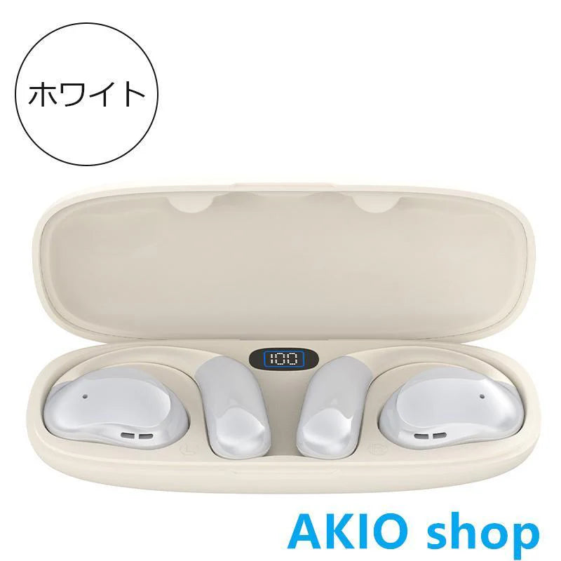 ワイヤレスイヤホン Bluetooth5.3 空気伝導 両耳/片耳 耳掛け OWS式 Siri対応 周囲の音が聞こえる 落ちにくい HiFi 高音質 マイク内蔵 ENCノイズキャ s103B(ホワイト)