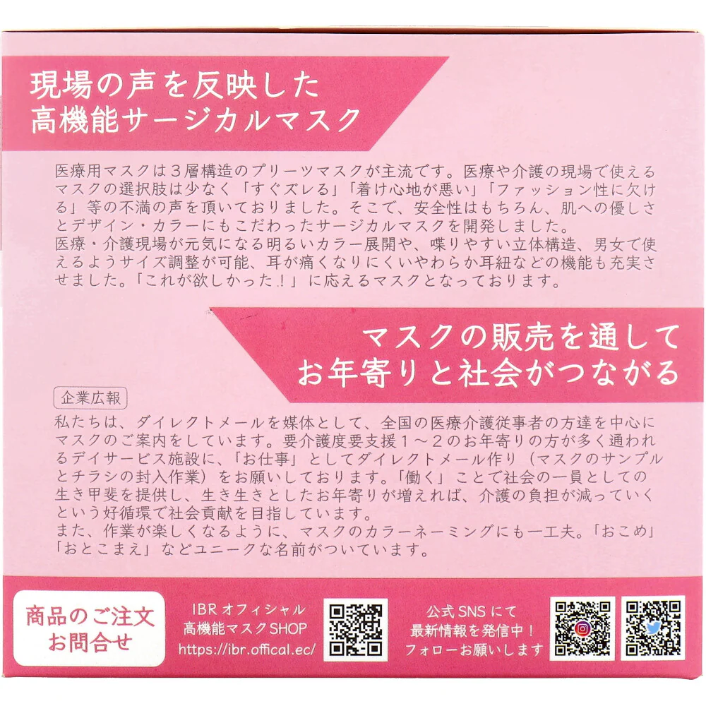 SOUCORE MASK ソウコレマスク 5層不織布マスク 立体構造 医療用 さくら ピンク 個別包装 20枚入り X3箱