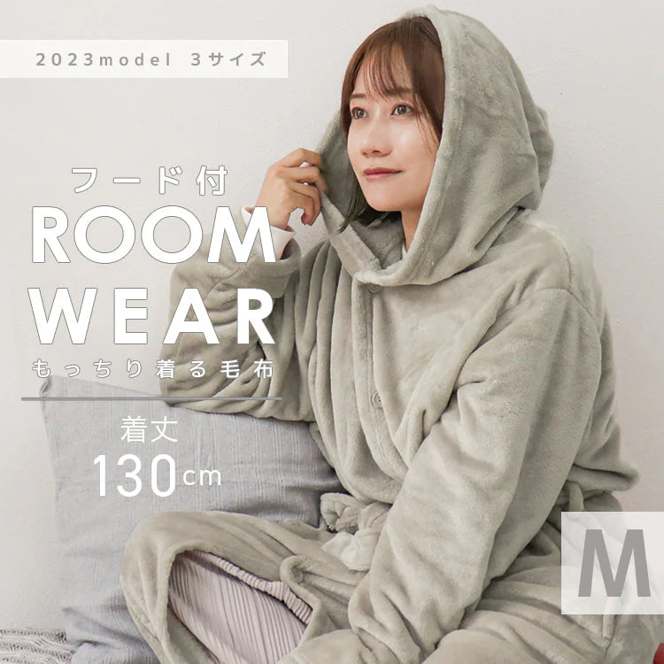 【Mサイズロング】【グレージュ】着る毛布 ルームウェア フード付き M L 毛布 あったかグッズ ルームウェア 冬 もこもこ パジャマ レディース かわいい メンズ ロング ショート マタニティ ナイトウェア ブランケット 部屋着 おしゃれ 可愛い 秋冬