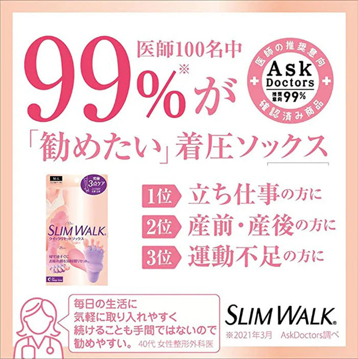 スリムウォーク認定販売店【クイックリセットソックス（MLサイズ）】ピンク 足裏 足指 ふくらはぎ 集中ケア 靴下 着圧 美脚 ピップ