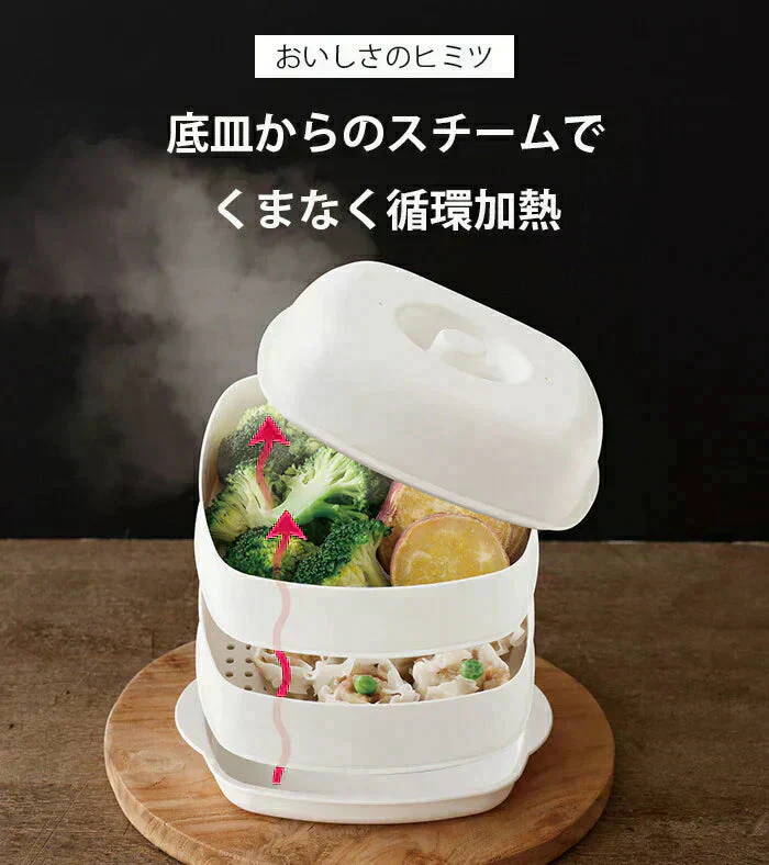 簡単♪蒸し料理 蒸し野菜 温野菜 スチーマー せいろ蒸し器 日本製 初心者 電子レンジ 食洗器対応 スチームクッカー フードスチーマー / 伊原企販 ふたしなセイロ