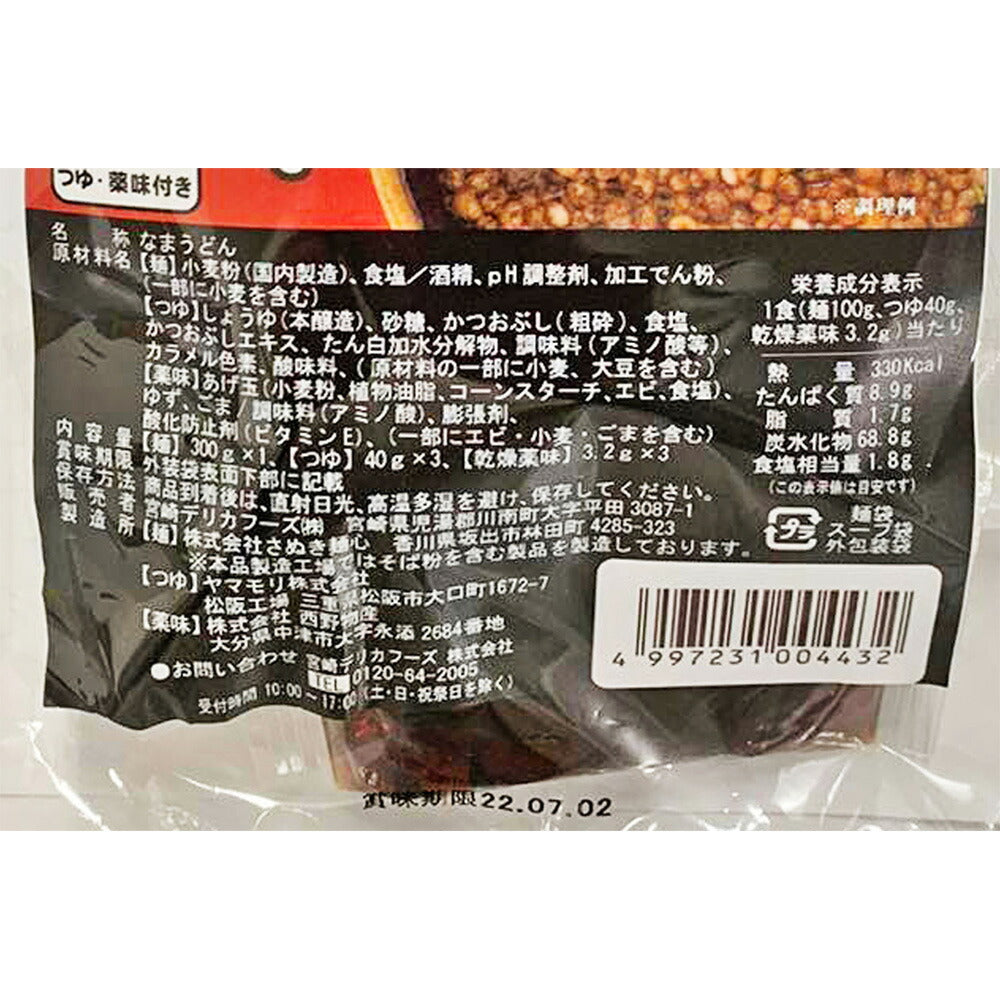 宮崎釜あげうどん 6食((麺300g×1、つゆ40g×3、乾燥薬味3袋)×2袋)【送料込み】【ゆうパケットでお届け】