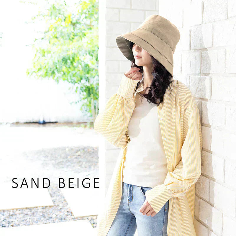 【XLサイズ58.5-61cm-サンドベージュ】【商品名：紐付き麻ポリブリムハット】