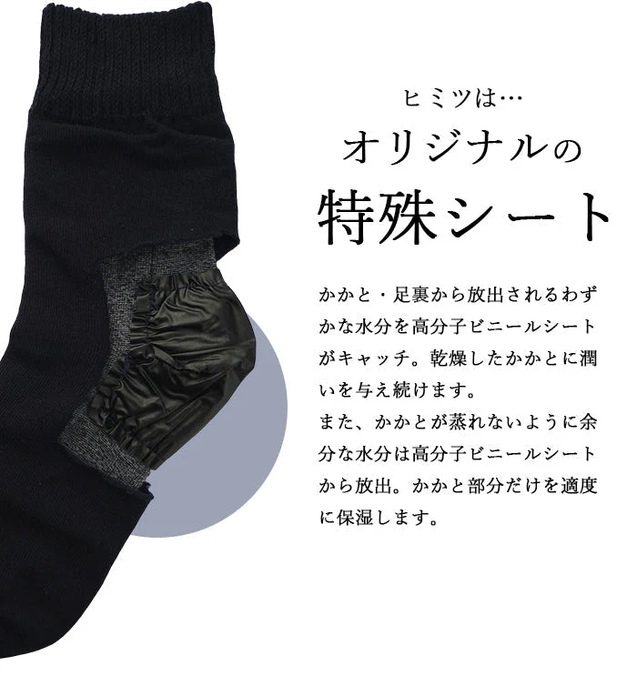 【ネイビー】かかとツルツル かかとケア 靴下 ソックス メンズ 男性 角質ケア クルーソックス 日本製 24~26cm / ビジネス フォーマル カジュアル 普段使い