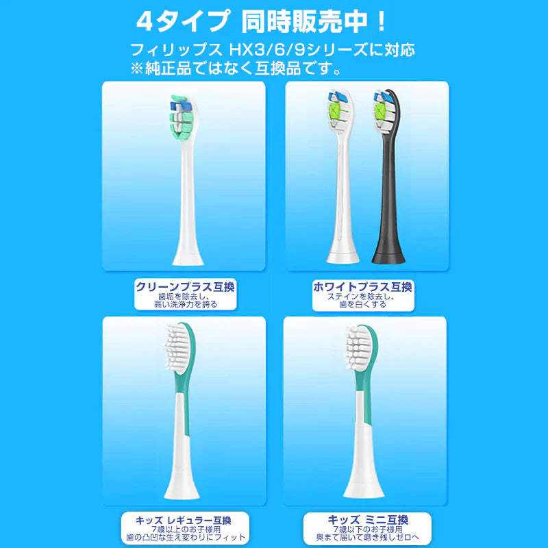 キッズ 電動歯ブラシヘッド 替えブラシ 7歳以下子供専用 4個セット 互換 フィリップス ソニッケアー 個別包装 歯垢除去 無銅 口腔ケア 音波振動 スペア 予備