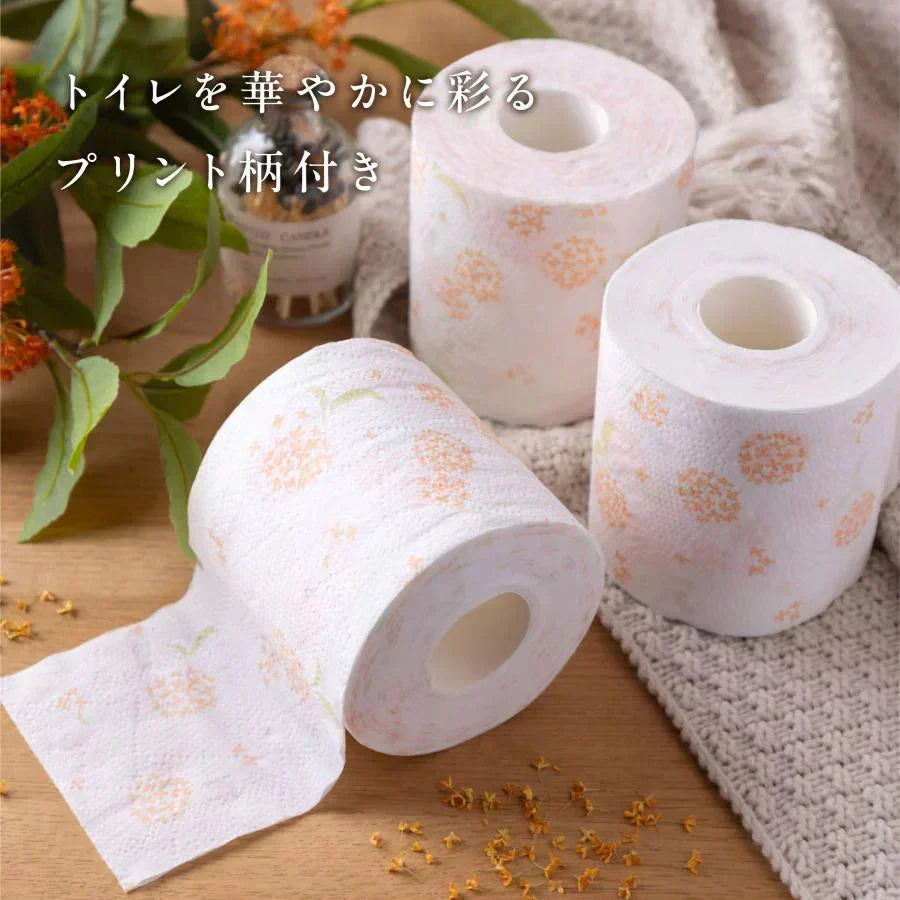 12ロールX8パック 丸富製紙 Hanataba 金木犀 トイレットペーパー パルプ100% ダブル25m
