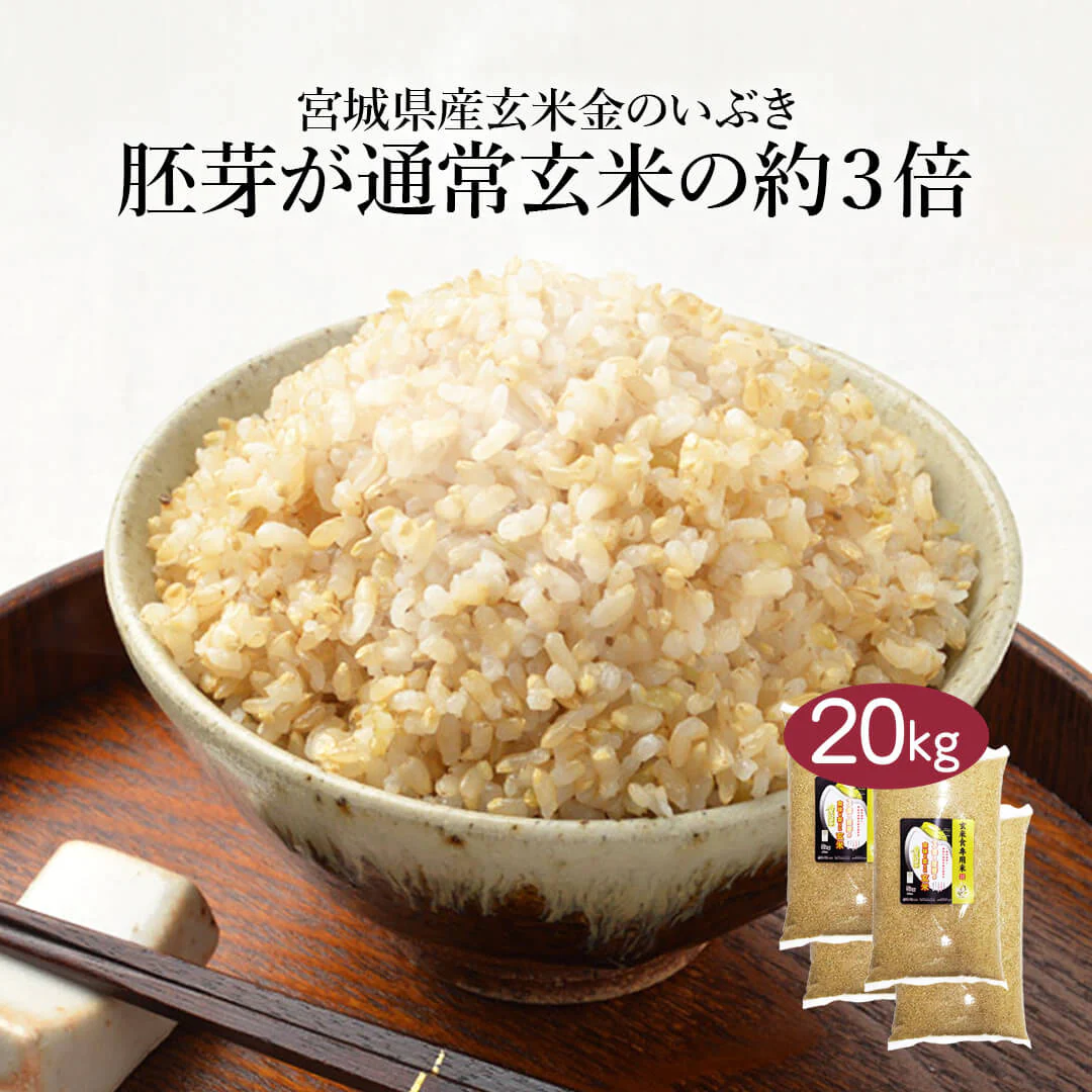 玄米 宮城県産 金のいぶき 20kg (5kg×4) 令和5年度産 お米 おくさま印 国産 食品 栄養 健康 ギフト 引っ越し 挨拶 出産 内祝い 母の日 父の日 お中元 お歳暮 結婚 快気 還暦 香典返し お年賀 送料無料