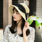 【フリー-ブラック】【商品名：紐付き手編みストローHAT】