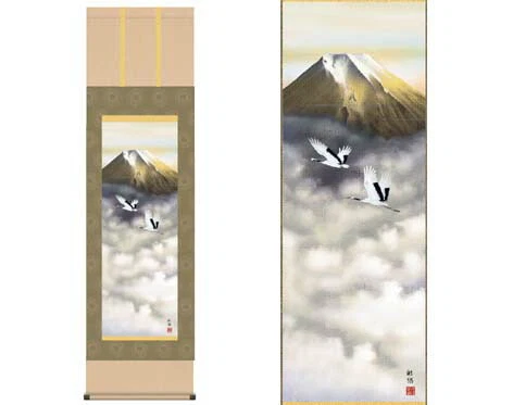 開運掛軸 【黄金富士】 宇田川彩悠筆 [ 収納箱 10年保証 品質保証付き 31×89 開運掛軸 縁起 金運 財運 国産 国内産 受注生産 床の間 和風 掛け軸 日本製 名画 縁起物 プレゼント 画寸 送料無料 ]