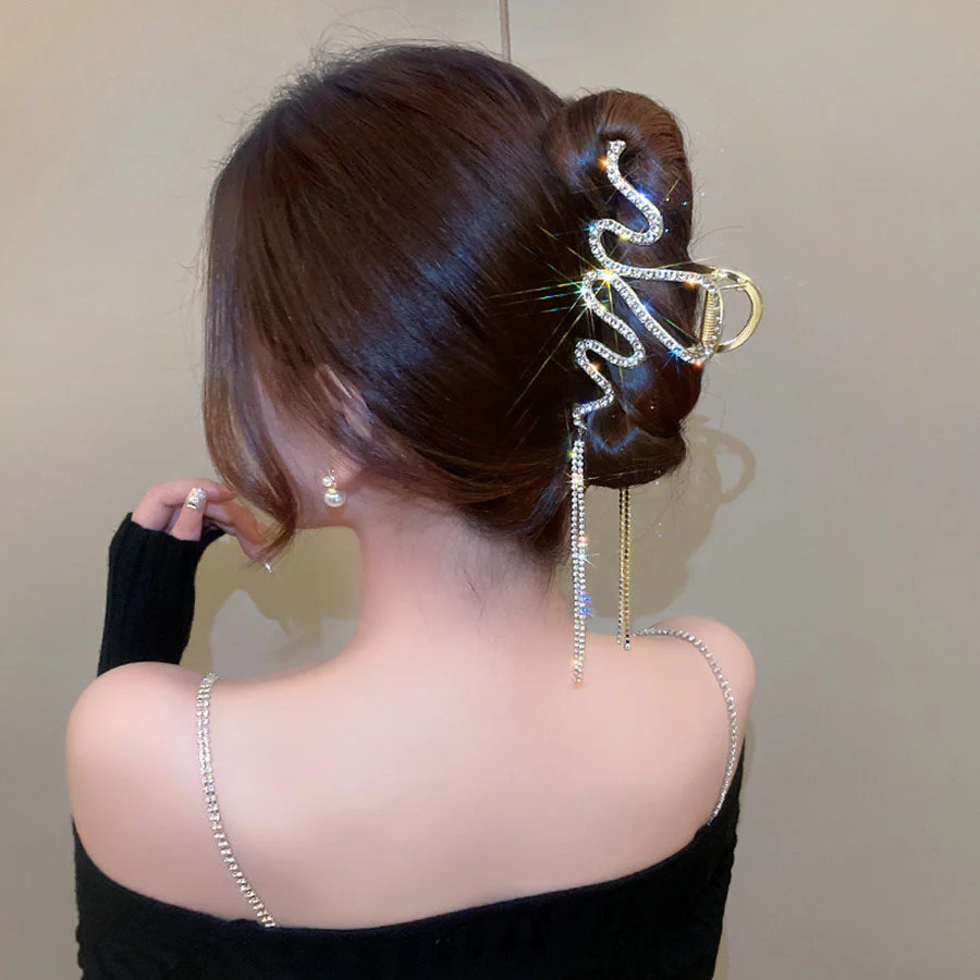 (ゴールド)キラキラヘアクリップ 大きめ バンスクリップ ヘアアクセサリー オシャレ 髪飾り 上品 パーティー飾り