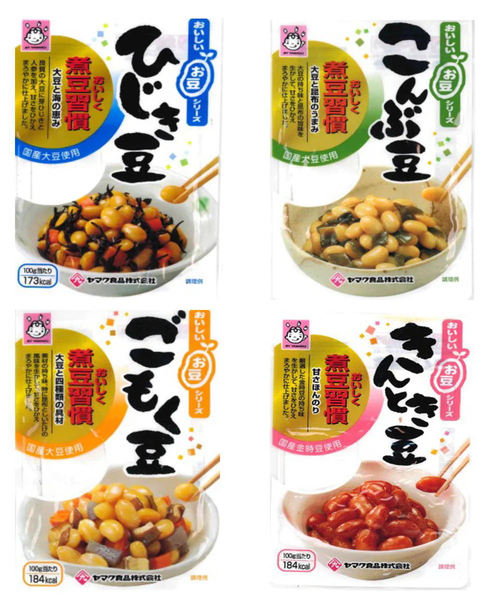 【煮豆 セット】ヤマク食品 ごはんに相性の良いお豆さん おかずにもう一品。こんぶ豆 ごもく豆 ひじき豆 きんとき豆 16食セット 常温