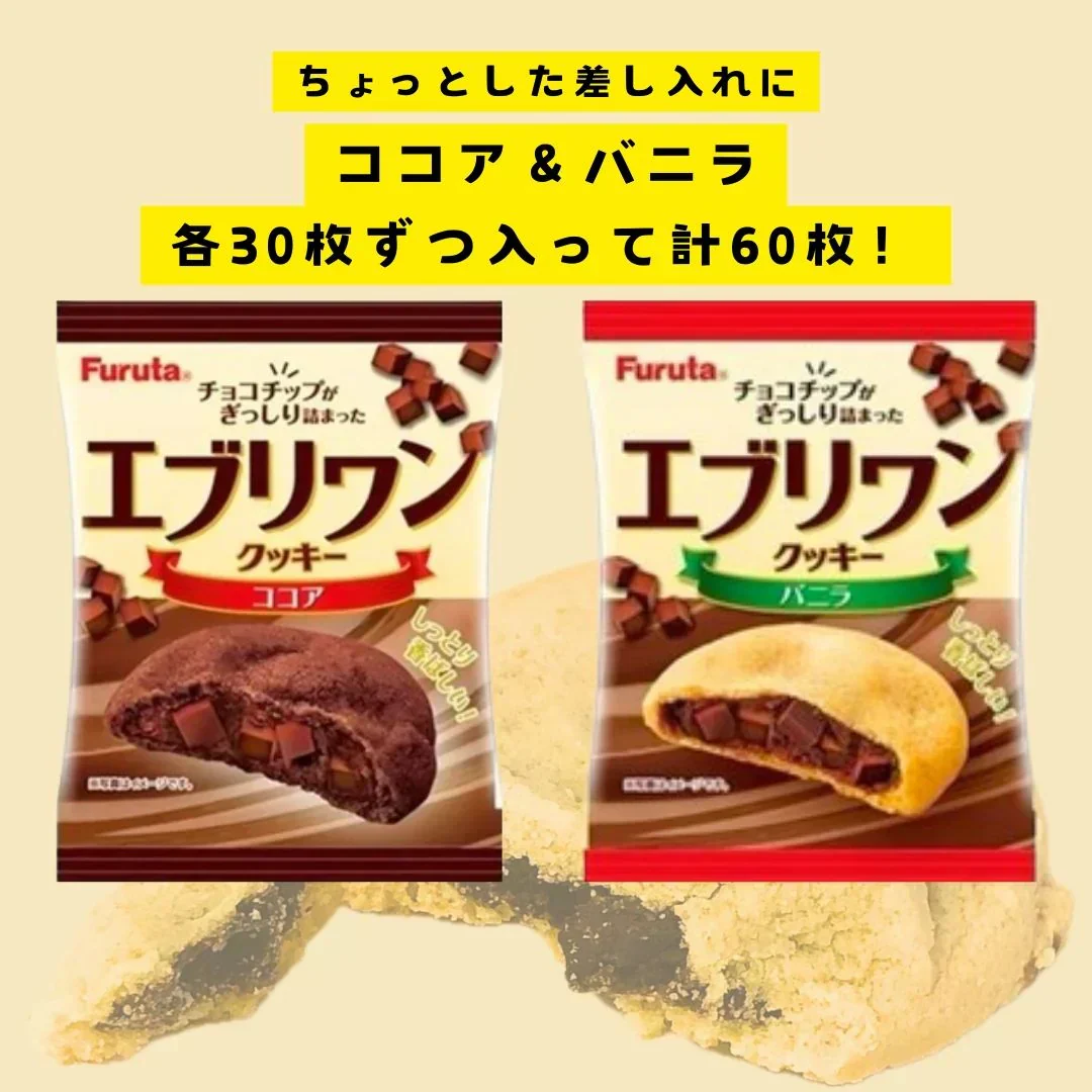 注文日即日発送！賞味期限６月末【2商品詰め合わせセット】エブリワンクッキー　ココア30枚＆バニラ30枚