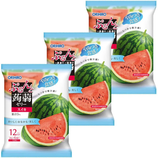 【3個セット】オリヒロ やみつき食感！ぷるんと蒟蒻ゼリー パウチ スイカ 20g*6個入 こんにゃくゼリー 蒟蒻ゼリー ゼリー (ゼリースイカ3)※