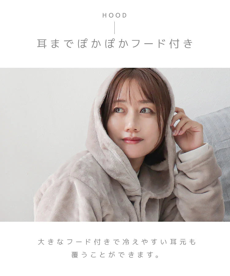 【Mサイズロング】【グレージュ】着る毛布 ルームウェア フード付き M L 毛布 あったかグッズ ルームウェア 冬 もこもこ パジャマ レディース かわいい メンズ ロング ショート マタニティ ナイトウェア ブランケット 部屋着 おしゃれ 可愛い 秋冬