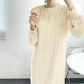 シャーリングシフォンワンピース（アイボリー/長袖/Lサイズ）