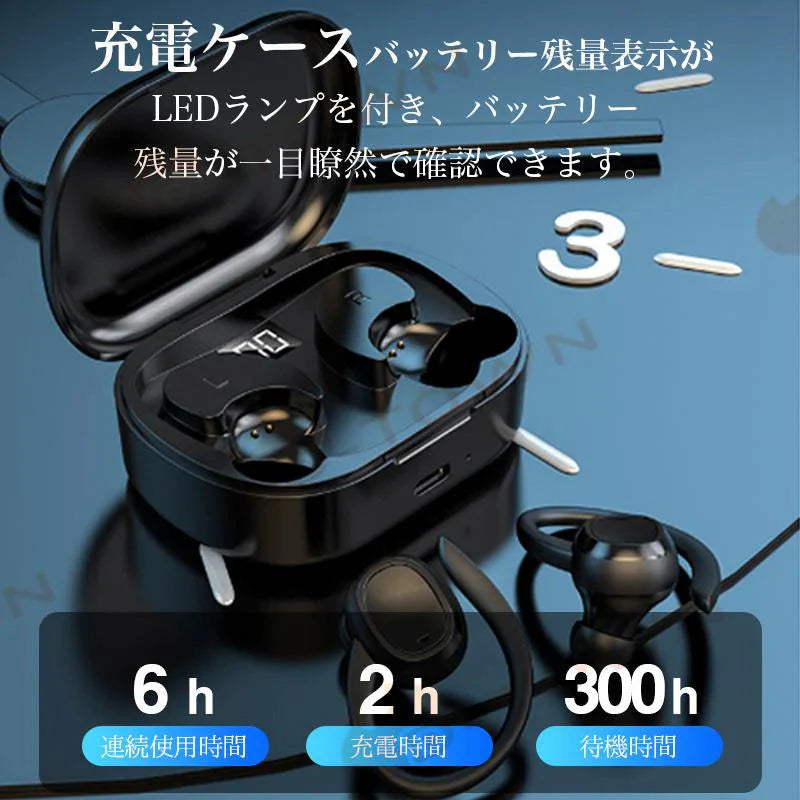 ワイヤレスイヤホン Bluetooth 5.3 ブルートゥースヘッドホン 耳掛け型 ヘッドセット 軽量 高音質 w630A(ブラック)