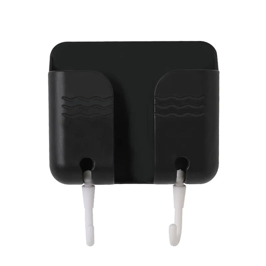 壁掛け 収納 スマホスタンド リモコンスタンド 黒1個  携帯 ホルダー 充電コード穴あり フック付き テープ付 便利 小物入れ ラック 家具 インテリア おしゃれ