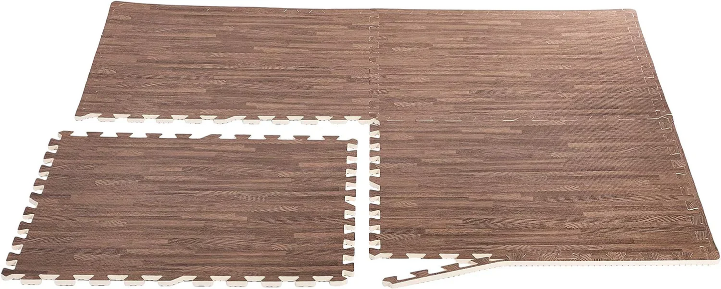 Amazonベーシック 訳あり パズルマット ウッドプリント 大判 60×60cm 6枚セット フチ付き