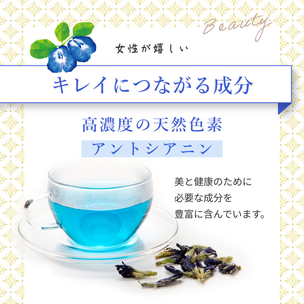 バタフライピー 無農薬 茶葉 50g 2袋 京都お茶工場製造 ハーブティー ノンカフェイン 無着色 無香料無農薬 青いお茶 青い花 蝶豆花茶 映え タイ ブルー ハーバルティー アントシアニンが豊富 エイジングケア 美容 健康 天然色素 オーガニック