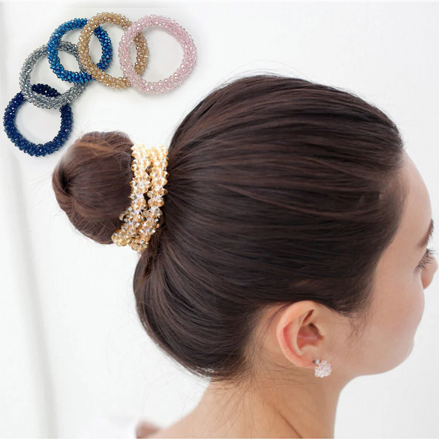 (ブルー)ヘアゴム　キラキラ　ヘアアクセサリー　かわいい　ゴールド　オシャレ　髪飾り　上品　大人っぽい　クリスタルビーズ 大人 上品 エレガント フェミニン 　シンプル　ブレスレット　子供用　大人