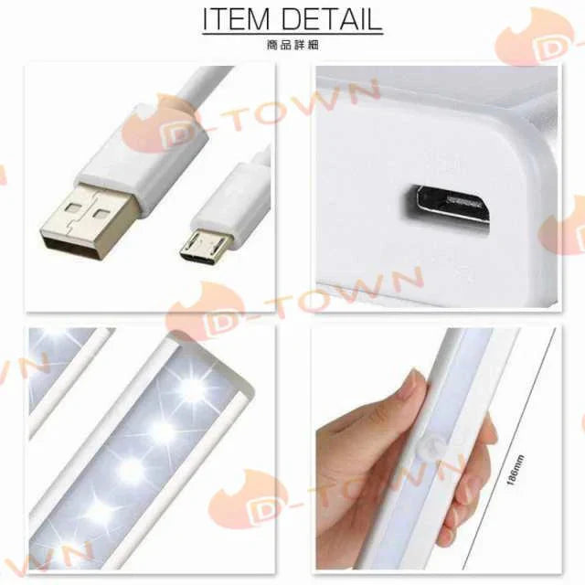 LED人感センサーライト LED人感センサーライト 10LEDランプ 調整可能 USB充電式 省エネ 超寿命　高輝度 両面テープ 磁石マグネット付き 階段 足元灯 w013B(電球色)