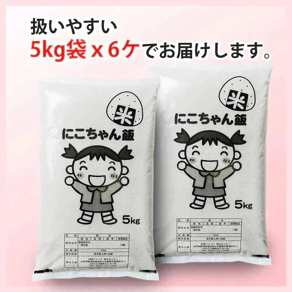白米 30kg (5kg×6袋) にこちゃん飯 国内産 送料無料 米30キロ こめ コメ お米 新米 お米30kg