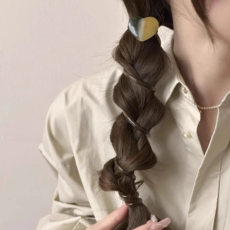 (A03グレー)プリングヘアゴム くるくる ヘアアクセサリー ハート オシャレ 髪飾り ヘアゴム コイルポニー ワイヤーポニー まとめ髪 プチプラ