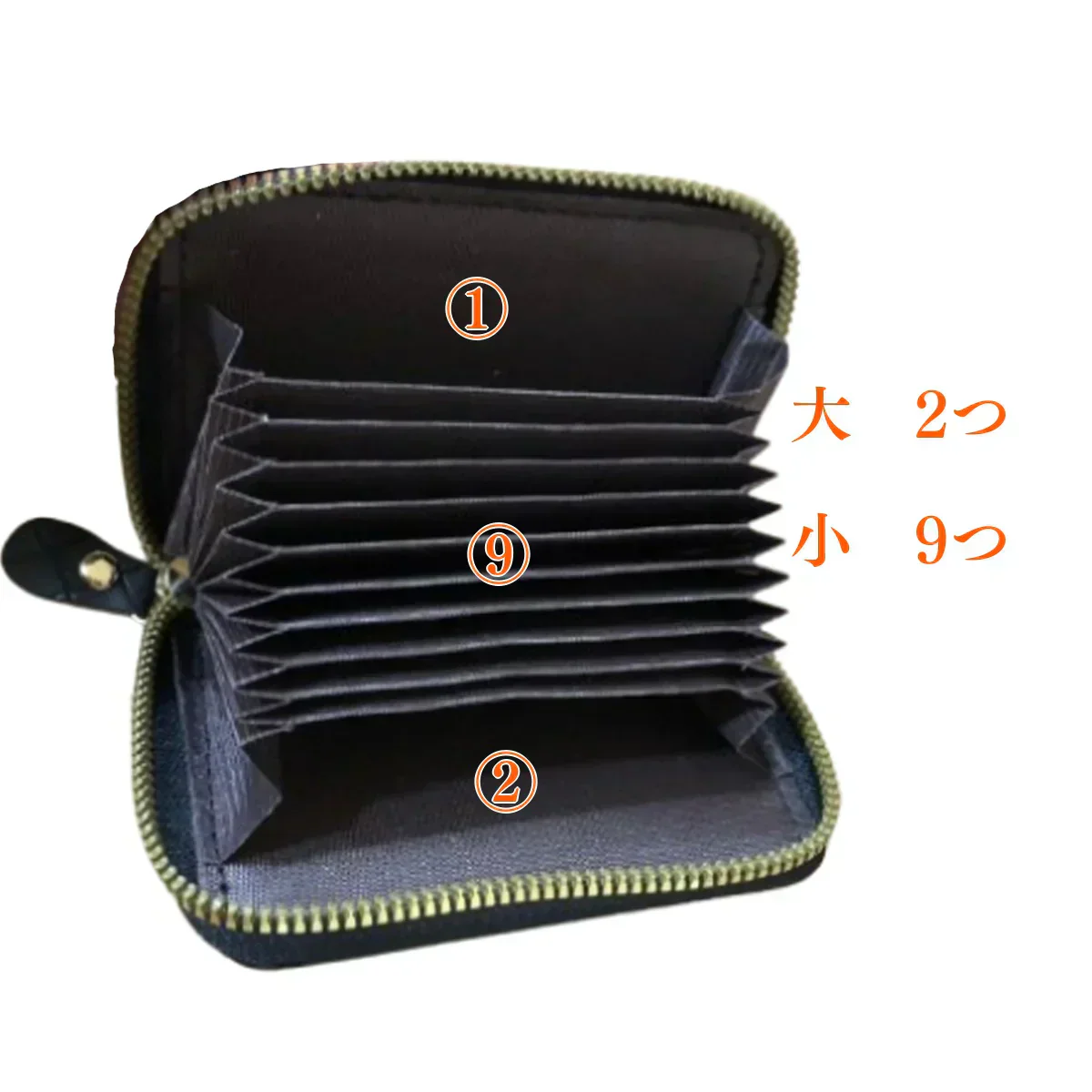 お値下げ品【ネイビー】あみあみ　カードケース　名刺ケース　ジャバラ　大容量　男女兼用　ラウンドファスナー