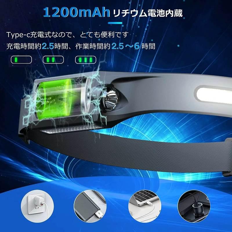 ヘッドライト 充電式 ヘッドランプ センサー機能 LED ヘッドライト USB type-c充電 1200mAh大容量バッテリー 5種点灯モード 高輝度 270°広角照明 w590