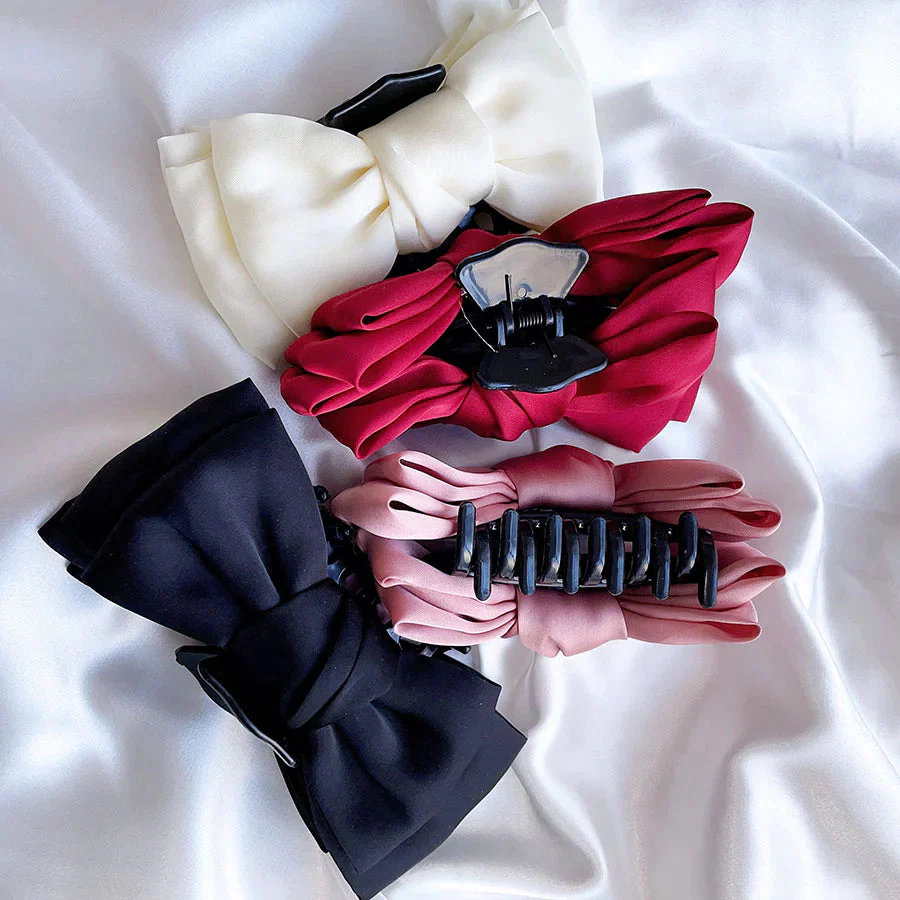 (ホワイト)ヘアアクセサリー リポン ヘア爪 クランプ かわいい オシャレ 髪飾り