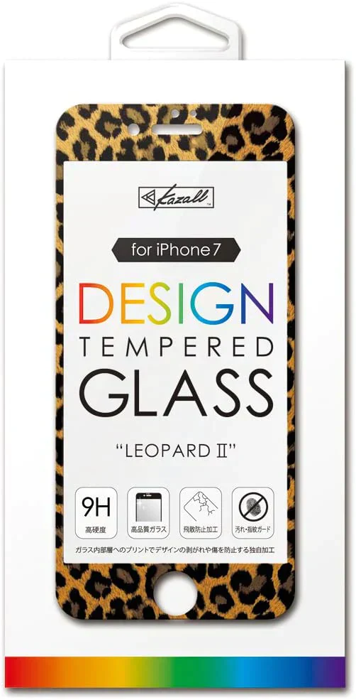 Kazall プリント柄付き　保護ガラスフィルム　 for iPhone　8/7　(REOPARD ‎レオパード) 　保護フィルム　アイフォン