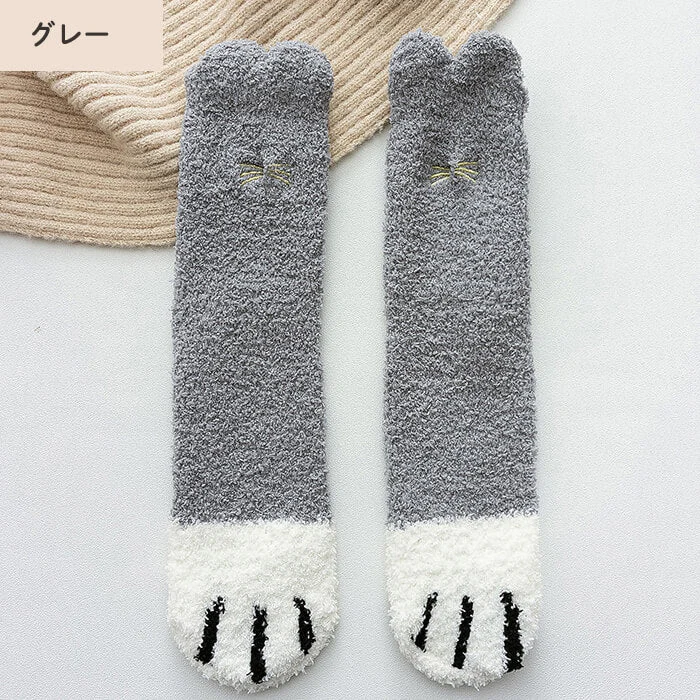 【予約商品・発送時期は商品説明に記載】もこもこ ルームソックス 5足セット 猫 ネコソックス かわいい 肉球 ねこ 猫 あったか 冷え取り 靴下 防寒 暖かい 可愛い くつ下 ソックス 送料無料 ギフト プレゼント